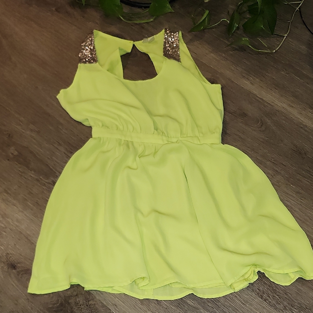 Lime Green Dress with Sequin Shoulders